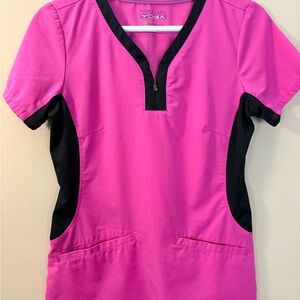 Purple label yoga Women's Pink and Black scrub Top
